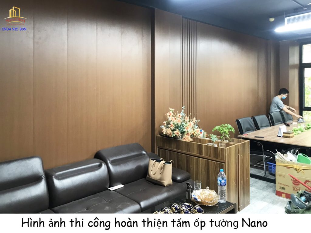 Hình ảnh thi công hoàn thiện tấm ốp tường Nano