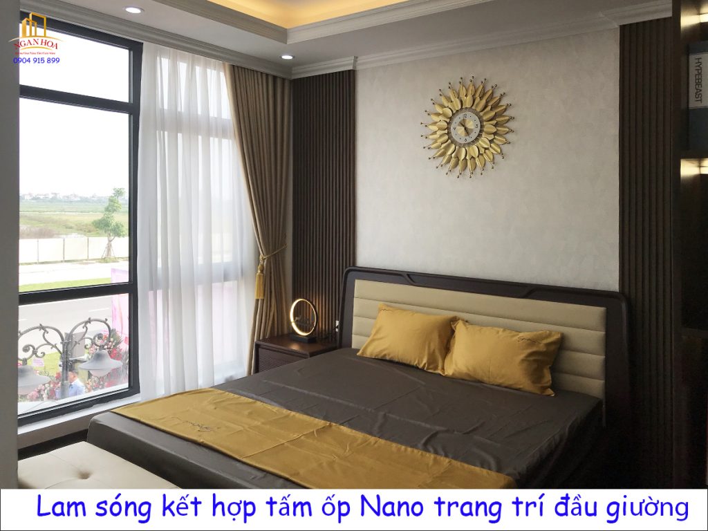Lam sóng kết hợp tấm ốp Nano trang trí đầu giường