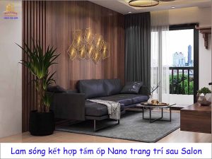 Lam sóng kết hợp tấm ốp Nano trang trí tường sau Salon