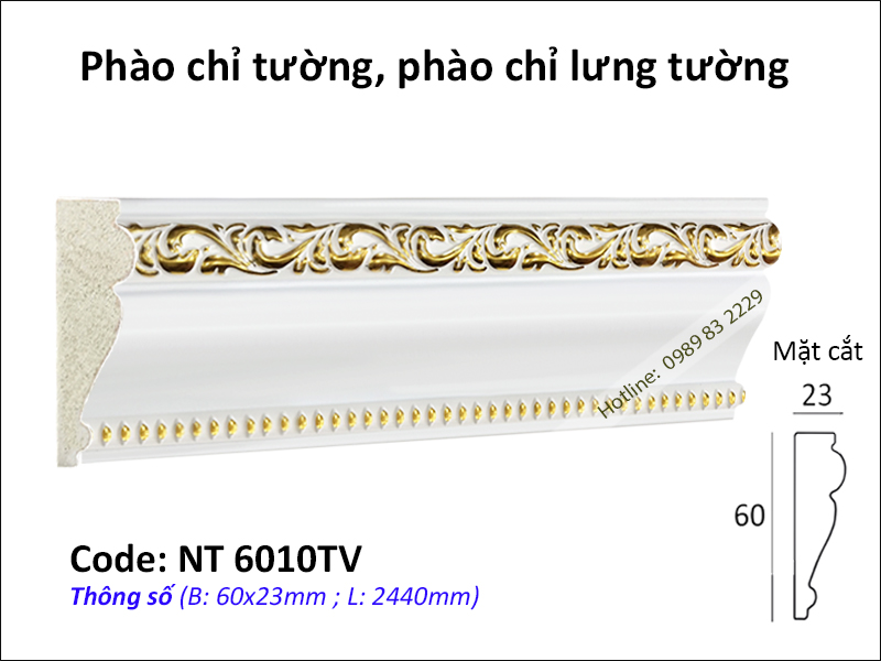 Phào chỉ trắng hoa văn vàng