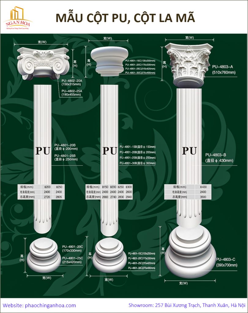 302. Cột tròn PU trang trí, cột La Mã
