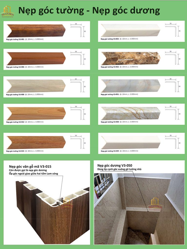 Bộ mẫu màu nẹp góc dương, nẹp góc V