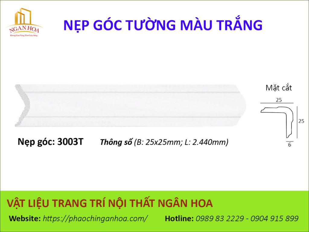 Nẹp góc tường màu trắng S005T