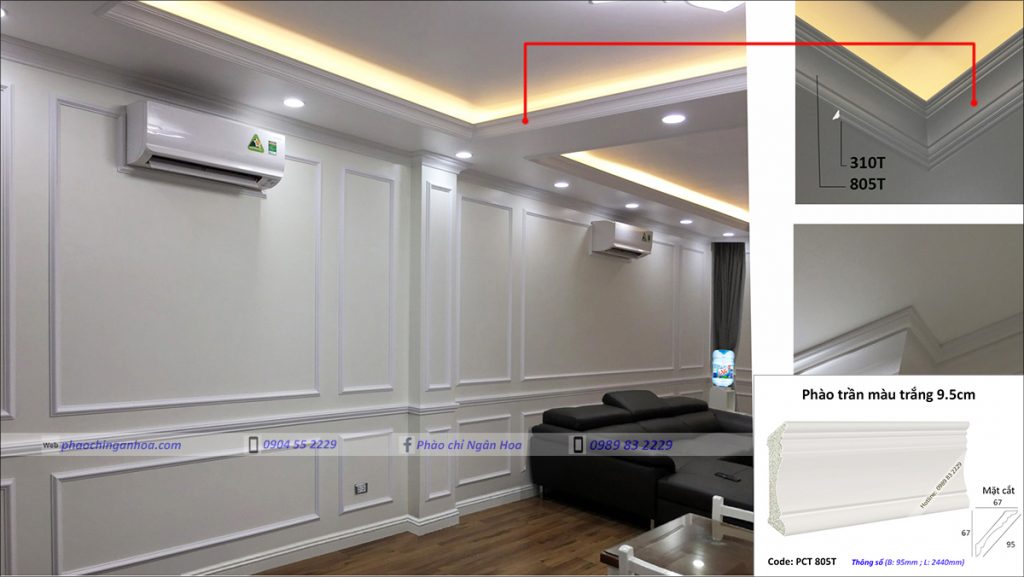 Một hình ảnh phào trần PCT 805T ứng dụng làm phào hắt, phào giật cấp thi công thực tế